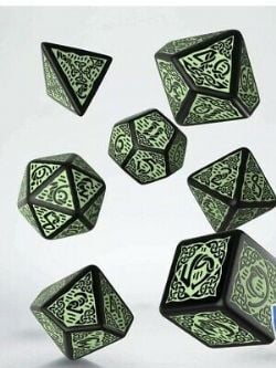 7 DICE RPG SET -  BLACK AND GREEN DICE SET (7) -  CELTIC Q-WORKSHOP